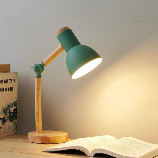 Verthara LED Table Lamp With Wooden Base – Adjustable Head - Eye Protection - Warm White - Modern Design - Ideal For Bedside Or Study