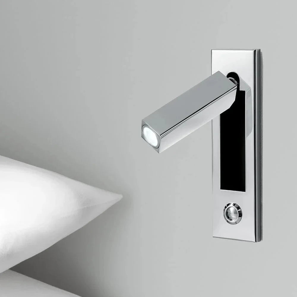Verthara LED Wall Light Sconce for Bedside Reading – Artistic Aluminum Design with Cree Chip and Push Switch, 3000K/4000K Color Temperature 3000K Warm White / Chrome Square
