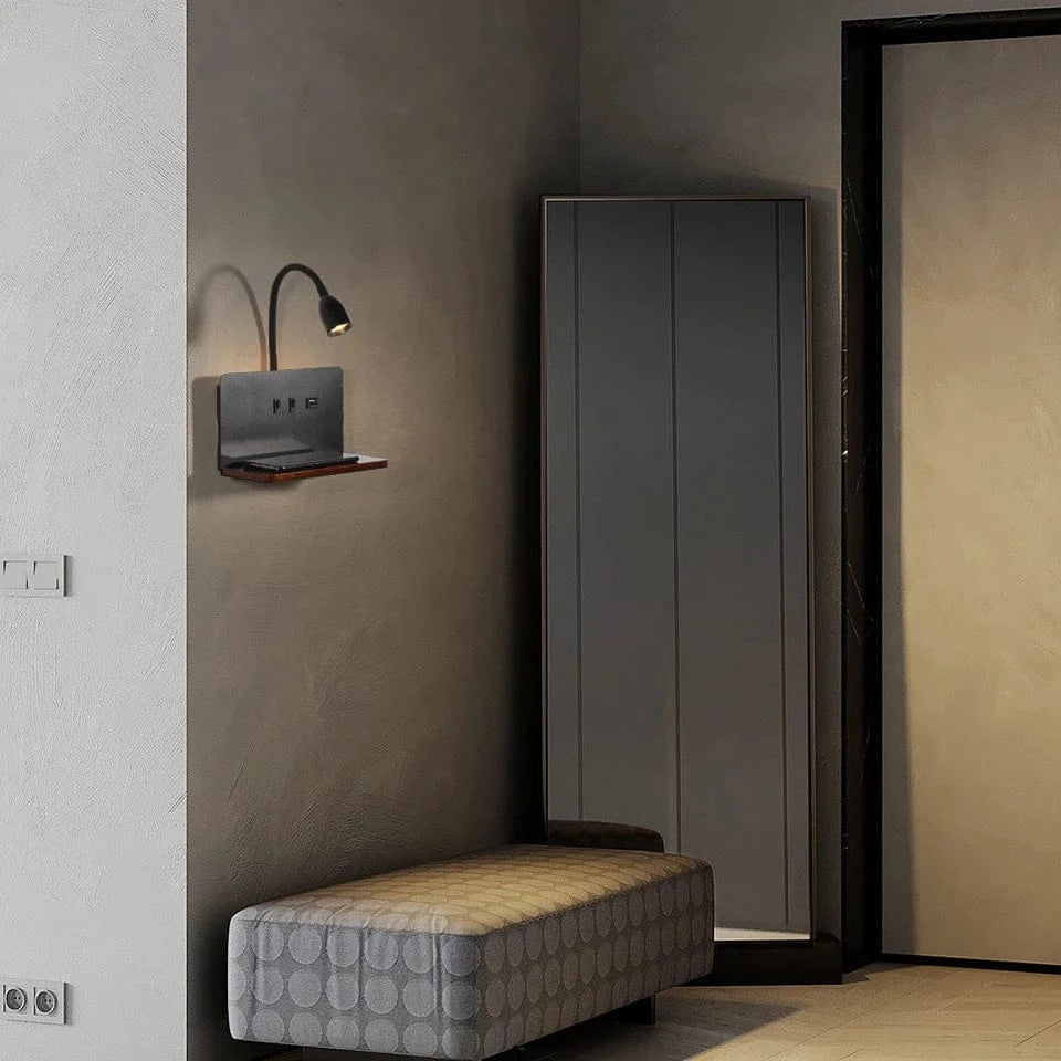 Verthara LED Wall Light With USB Interface – Wireless Charging - Modern - 360° Rotation - Adjustable Bedside Night Light