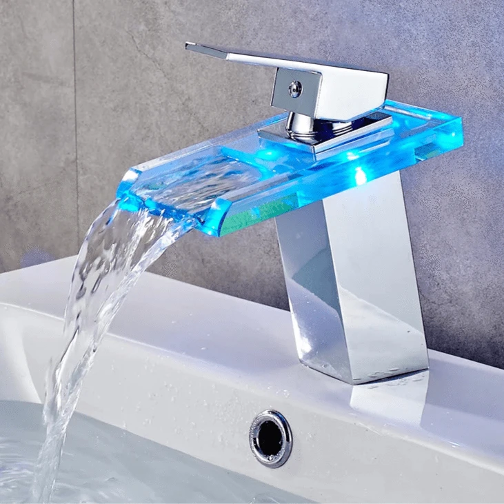 Verthara LED Waterfall Bathroom Faucet – Brass Mixer Tap with Hot and Cold Control for Modern Sink Taps