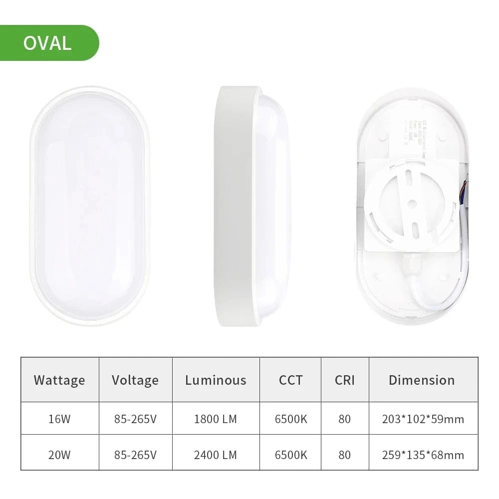 Verthara LED Waterproof Ceiling Light, 16W & 20W Flush Mount Bathroom & Outdoor Ceiling Lamp in Round and Oval Shapes