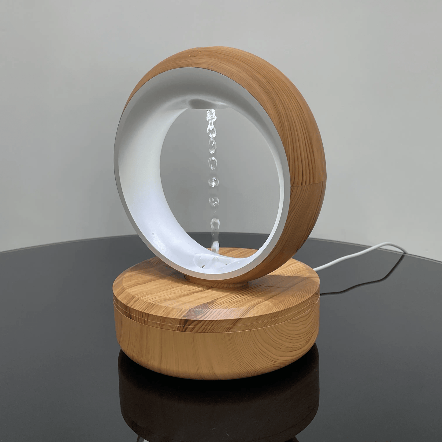 Verthara Levitating Water Droplet Ultrasonic Humidifier with LED Lighting Round Wood