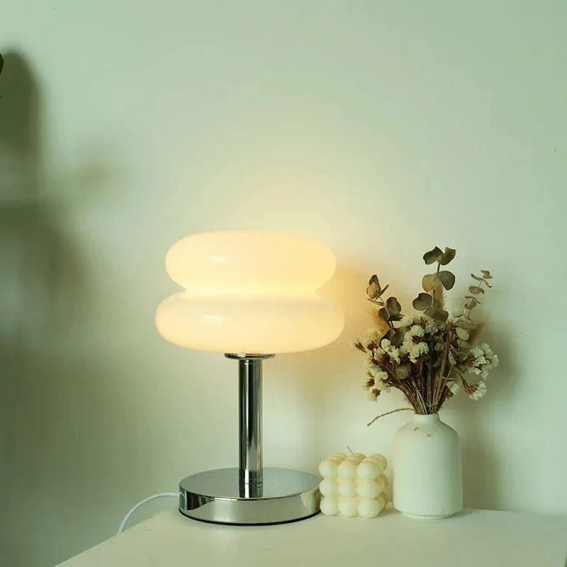 Verthara Macaron Glass Table Lamp - Corded - Trichromatic Dimming - Eye Protection - Modern Design - Stylish Bedroom Lamp - E27 Bulb Compatible