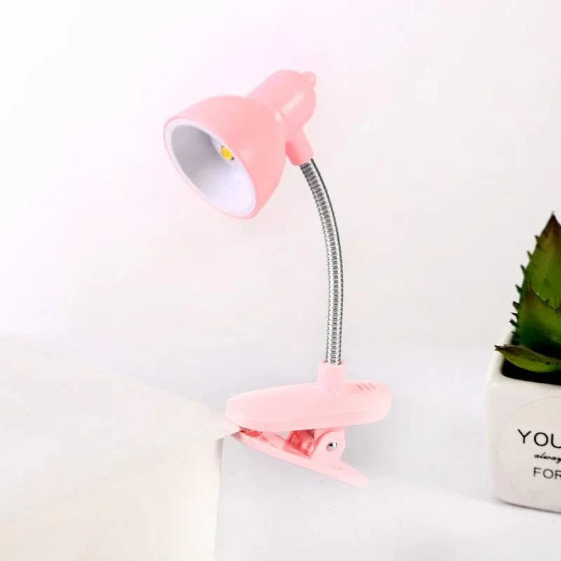 Verthara Mini LED Clip Desk Lamp – Rechargeable Battery Operated Small Table Lamp with Eye Protection for Reading and Study Pink
