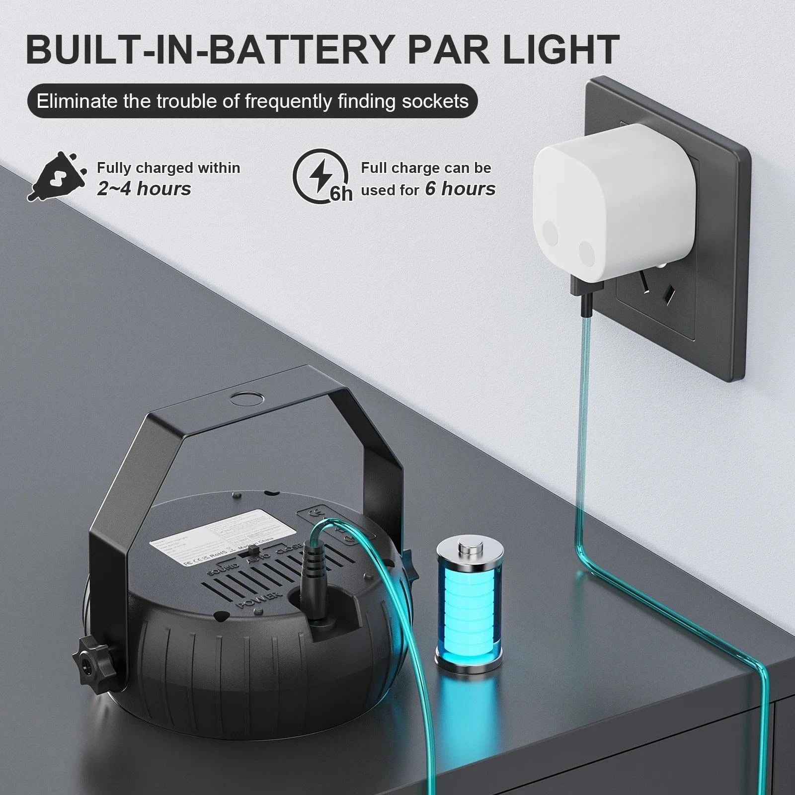 Verthara Mini RGB LED Par Lights for Stage and Concert Lighting – Rechargeable Battery, Voice Control, Ideal for DJ and Party Effects