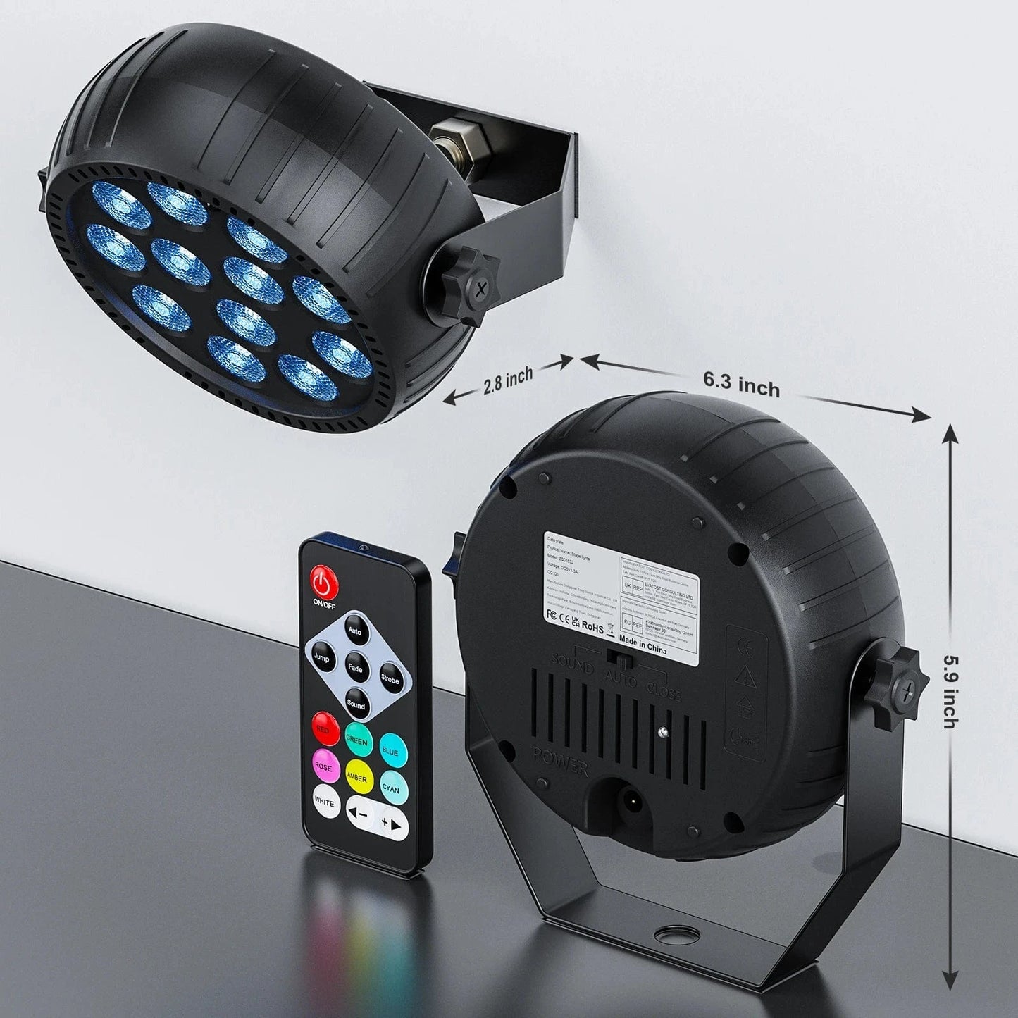 Verthara Mini RGB LED Par Lights for Stage and Concert Lighting – Rechargeable Battery, Voice Control, Ideal for DJ and Party Effects