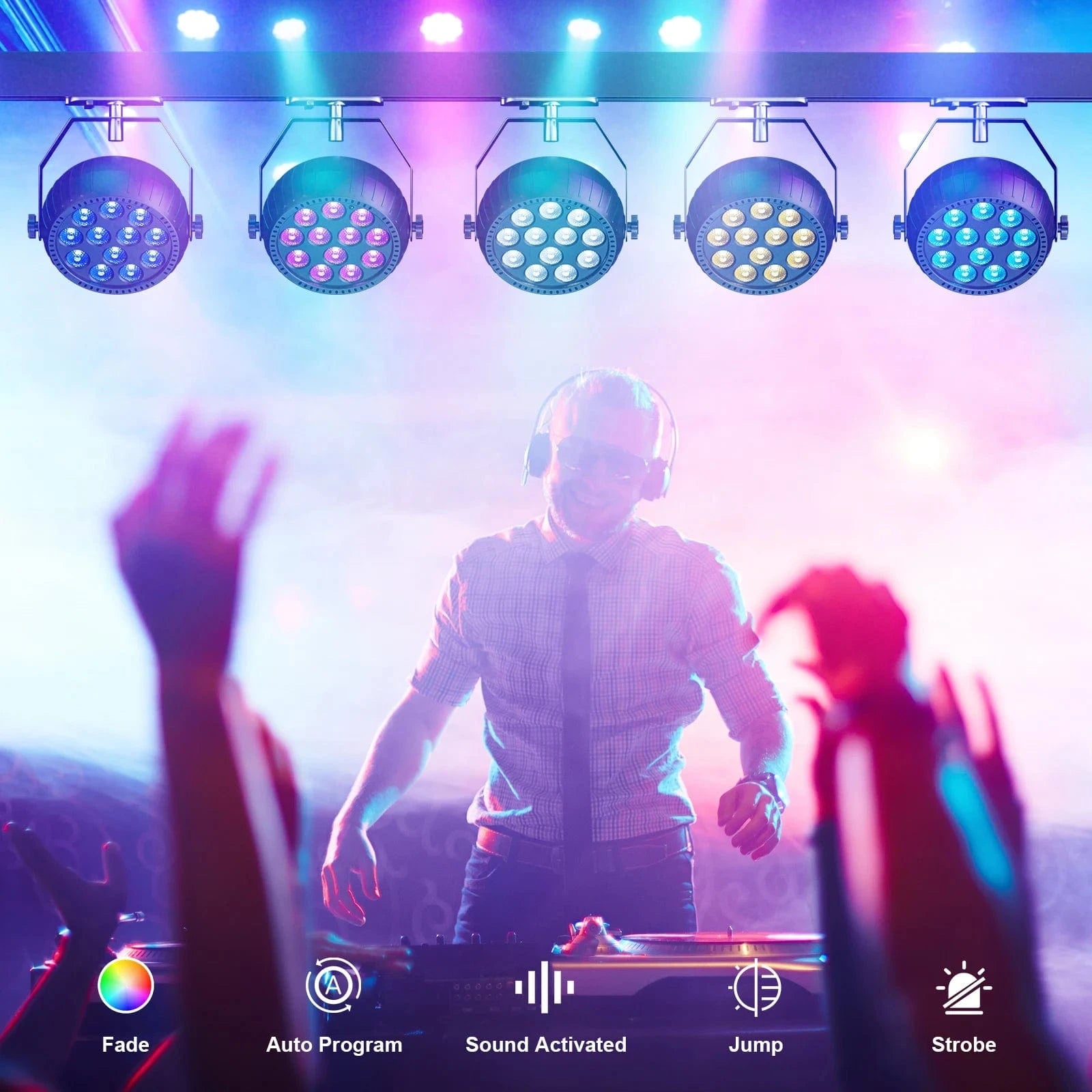 Verthara Mini RGB LED Par Lights for Stage and Concert Lighting – Rechargeable Battery, Voice Control, Ideal for DJ and Party Effects