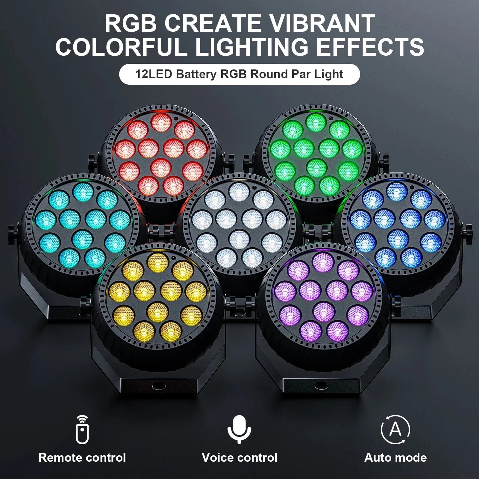 Verthara Mini RGB LED Par Lights for Stage and Concert Lighting – Rechargeable Battery, Voice Control, Ideal for DJ and Party Effects