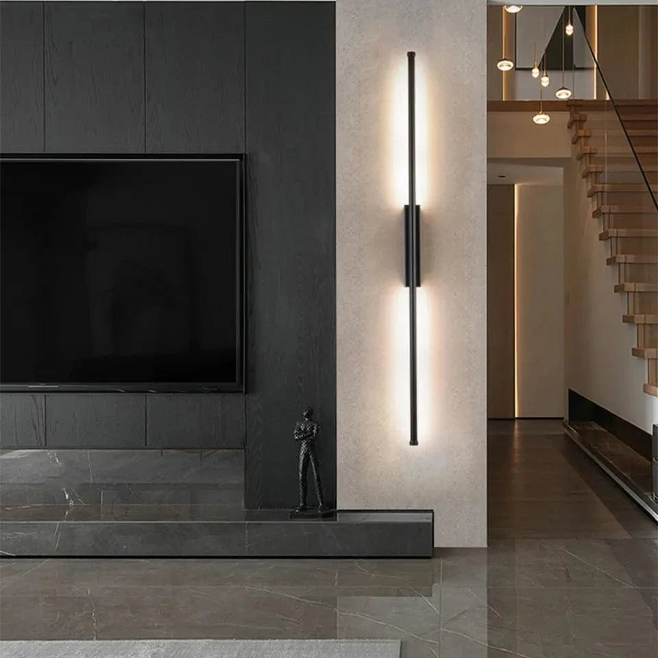 Verthara Minimalist LED Wall Lamp – Modern Black Iron Sconce Lighting for Living Room and Bedroom, Adjustable Height Options Cool White(5500-7000K) / C 90cm