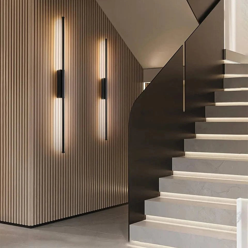 Verthara Minimalist LED Wall Lamp – Modern Black Iron Sconce Lighting for Living Room and Bedroom, Adjustable Height Options