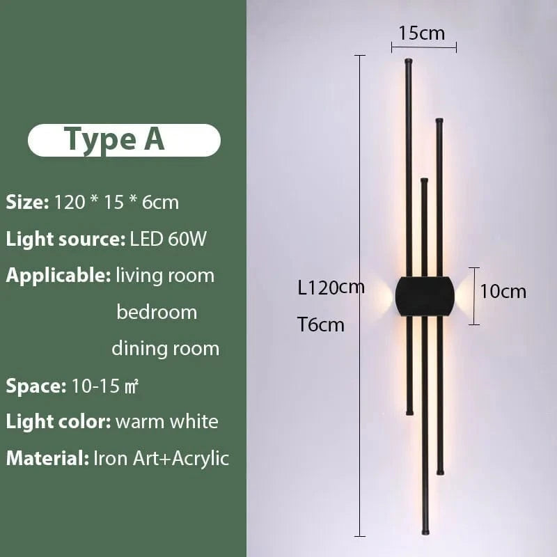 Verthara Minimalist LED Wall Lamp – Modern Black Iron Sconce Lighting for Living Room and Bedroom, Adjustable Height Options