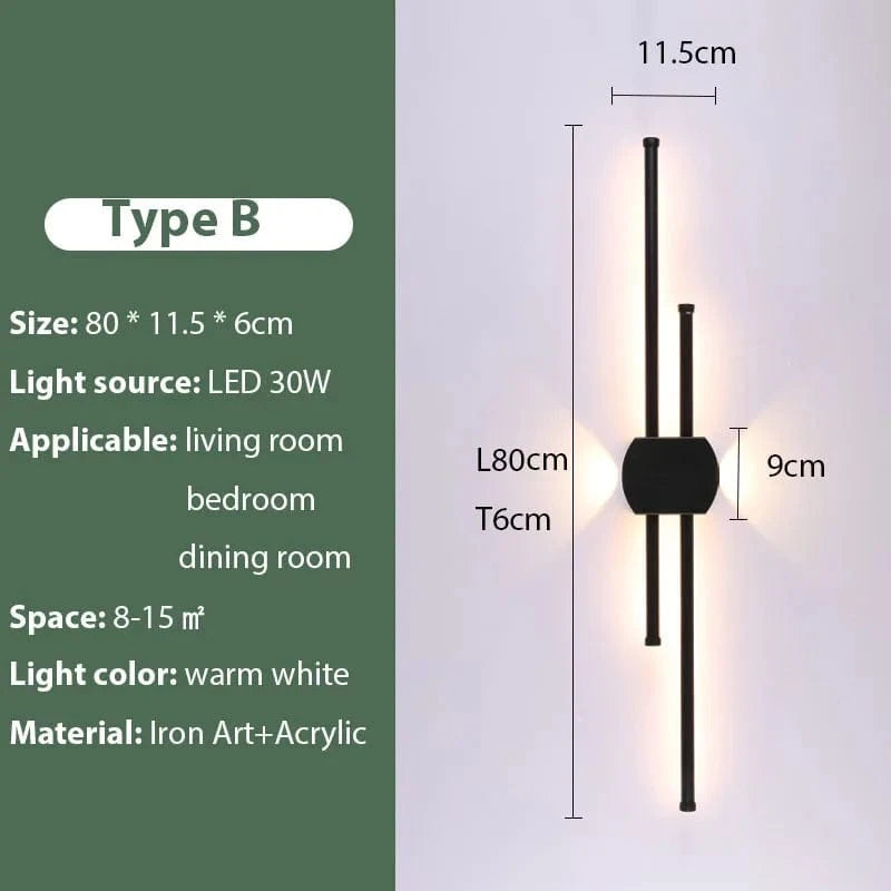 Verthara Minimalist LED Wall Lamp – Modern Black Iron Sconce Lighting for Living Room and Bedroom, Adjustable Height Options