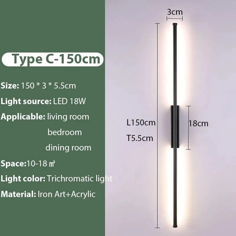 Verthara Minimalist LED Wall Lamp – Modern Black Iron Sconce Lighting for Living Room and Bedroom, Adjustable Height Options