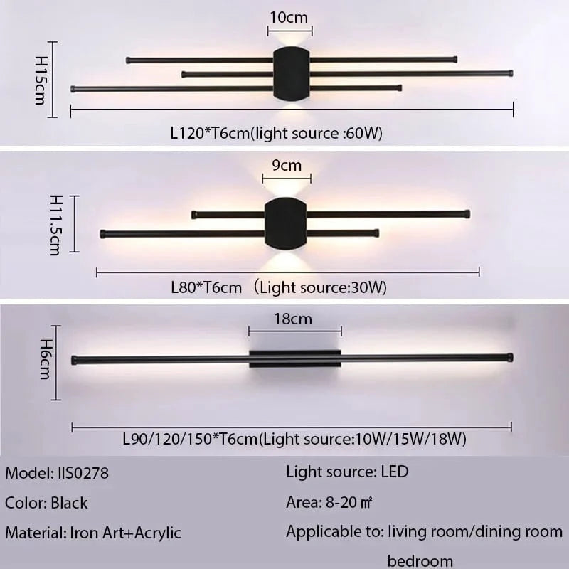 Verthara Minimalist LED Wall Lamp – Modern Black Iron Sconce Lighting for Living Room and Bedroom, Adjustable Height Options