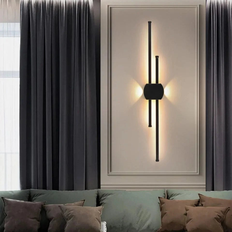 Verthara Minimalist LED Wall Lamp – Modern Black Iron Sconce Lighting for Living Room and Bedroom, Adjustable Height Options