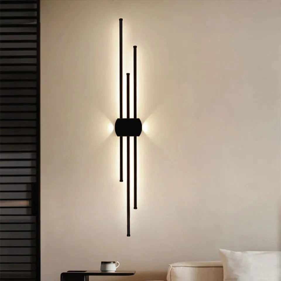 Verthara Minimalist LED Wall Lamp – Modern Black Iron Sconce Lighting for Living Room and Bedroom, Adjustable Height Options