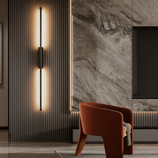 Verthara Minimalist LED Wall Lamp – Modern Black Iron Sconce Lighting for Living Room and Bedroom, Adjustable Height Options