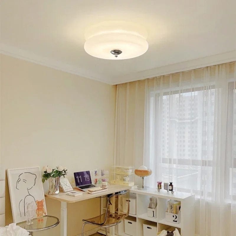 Verthara Minimalist Nordic Flush Mount Ceiling Light – Cream and White LED Ceiling Lamp for Living Room and Bedroom