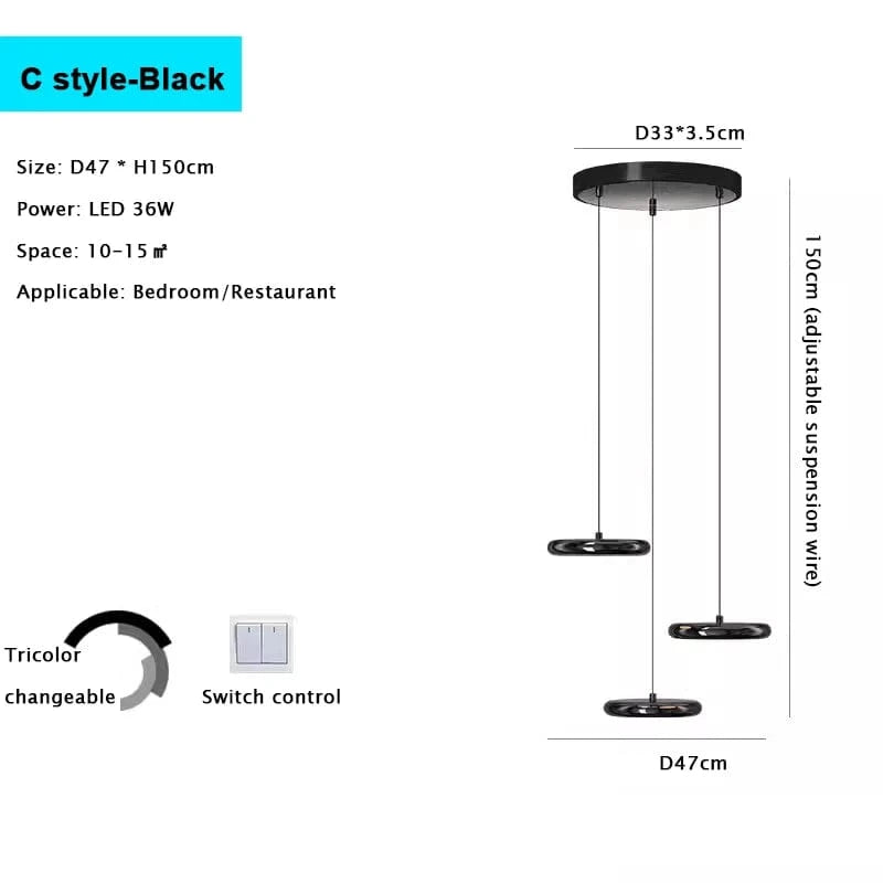 Verthara Minimalist Round Black Pendant Light – Dimmable LED Kitchen Pendant Lighting for Home and Commercial Spaces C Black / Dimming with RC