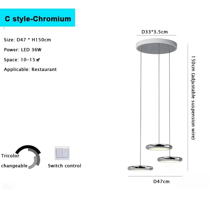 Verthara Minimalist Round Black Pendant Light – Dimmable LED Kitchen Pendant Lighting for Home and Commercial Spaces C Chromium / Warm White