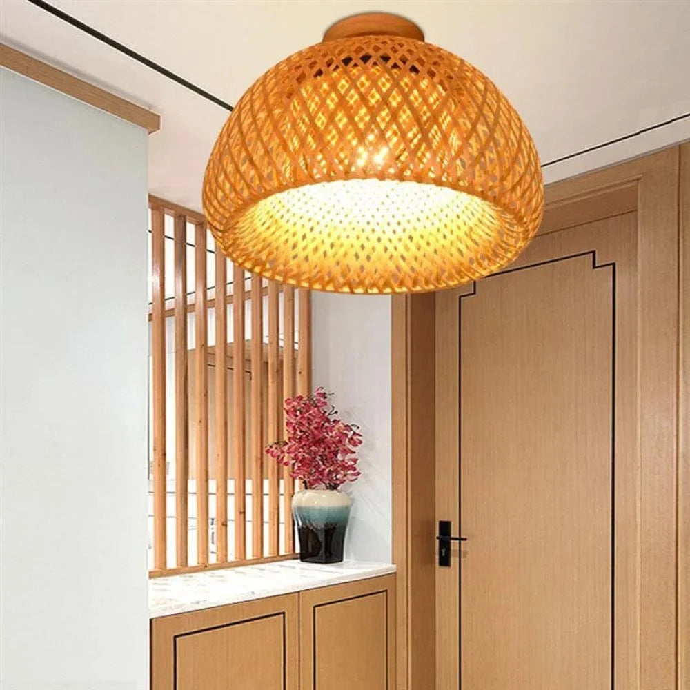 Verthara Modern Bamboo Ceiling Light Fixture – Hand-Woven E27 Pendant Lamp for Home and Tea Room Decor, Natural Aesthetic, 30cm-45cm Diameter 6000K