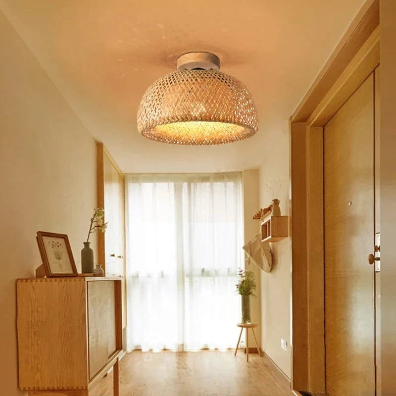 Verthara Modern Bamboo Ceiling Light Fixture – Hand-Woven E27 Pendant Lamp for Home and Tea Room Decor, Natural Aesthetic, 30cm-45cm Diameter