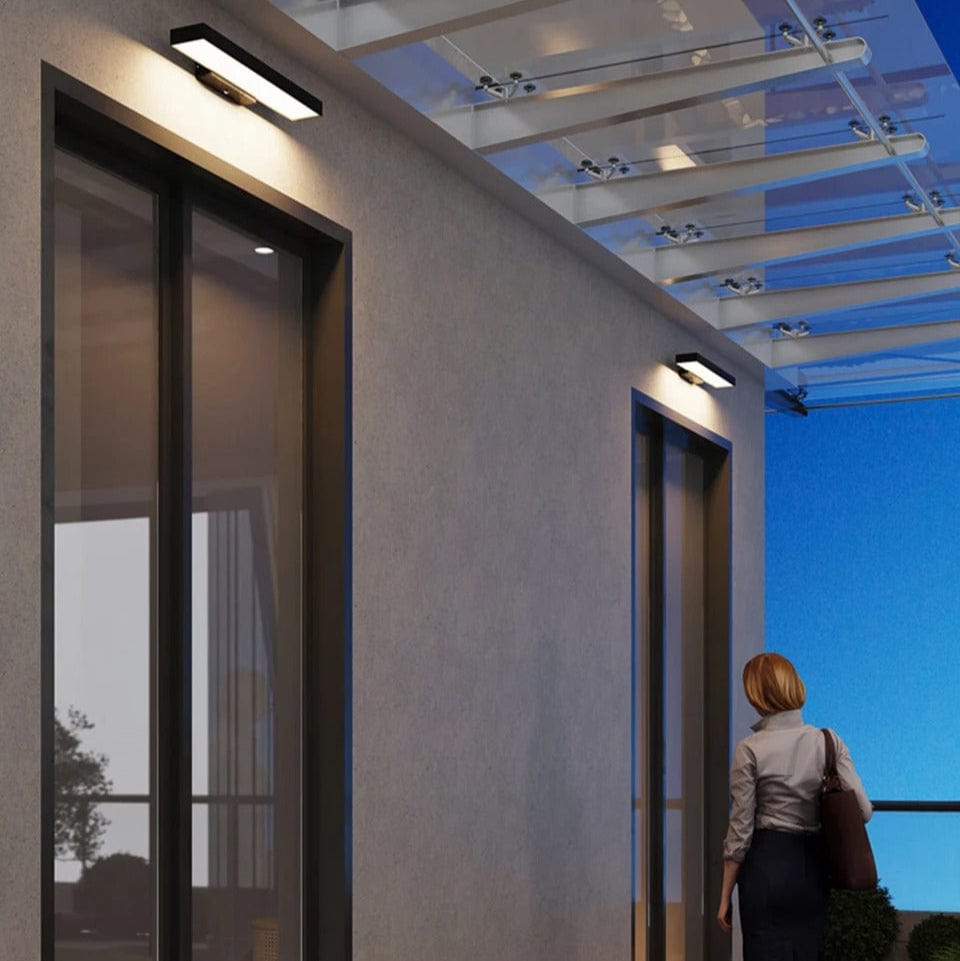 Verthara Modern Black LED Outdoor Wall Lights with Motion Sensor and Dusk-to-Dawn Feature - Weather-Resistant Sconce for Entryway and Garage