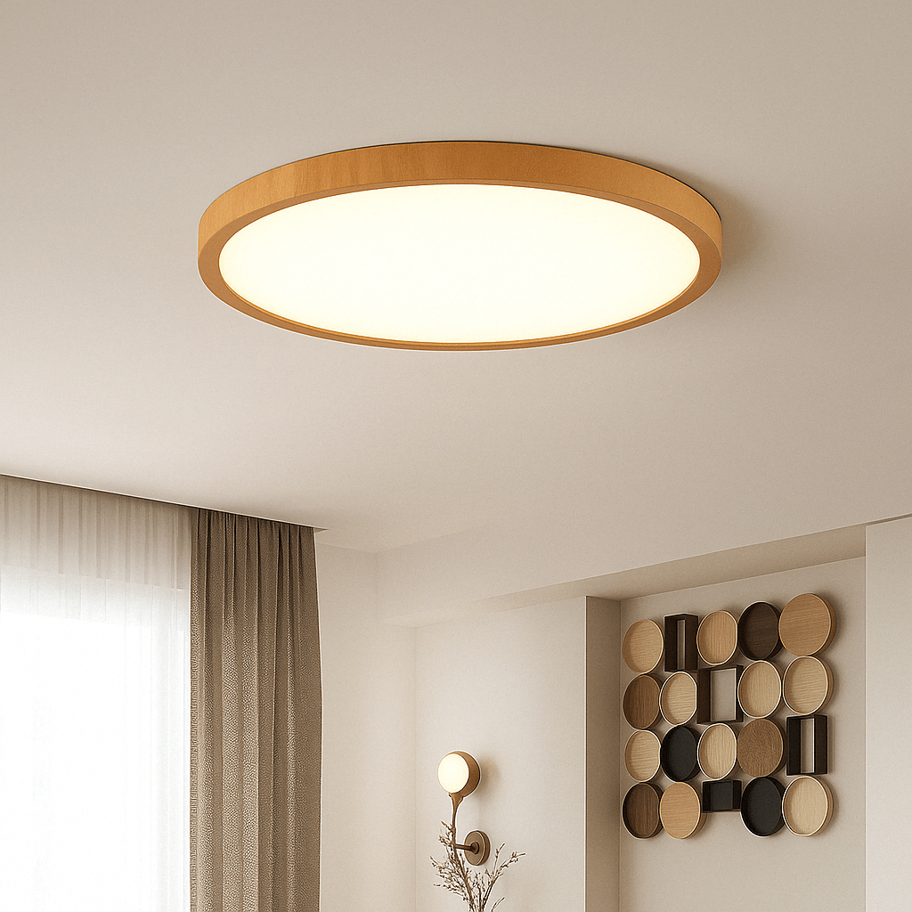 Verthara Modern Circular Ultrathin Wood LED Ceiling Light Log colour-30cm-24w / White Light - 6000K