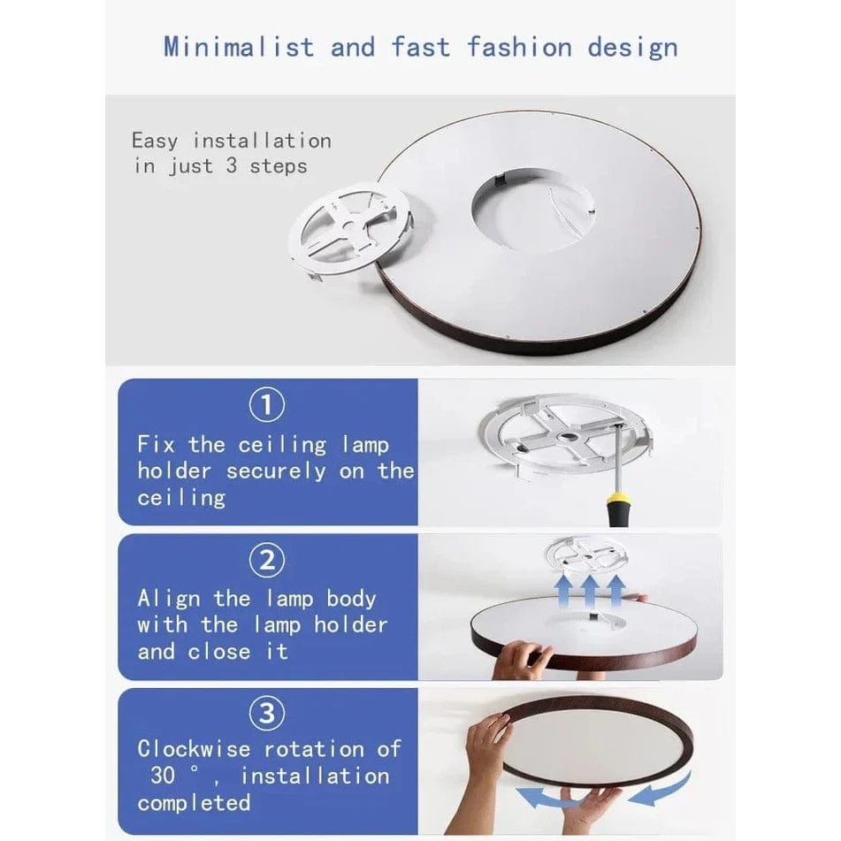 Verthara Modern Circular Ultrathin Wood LED Ceiling Light