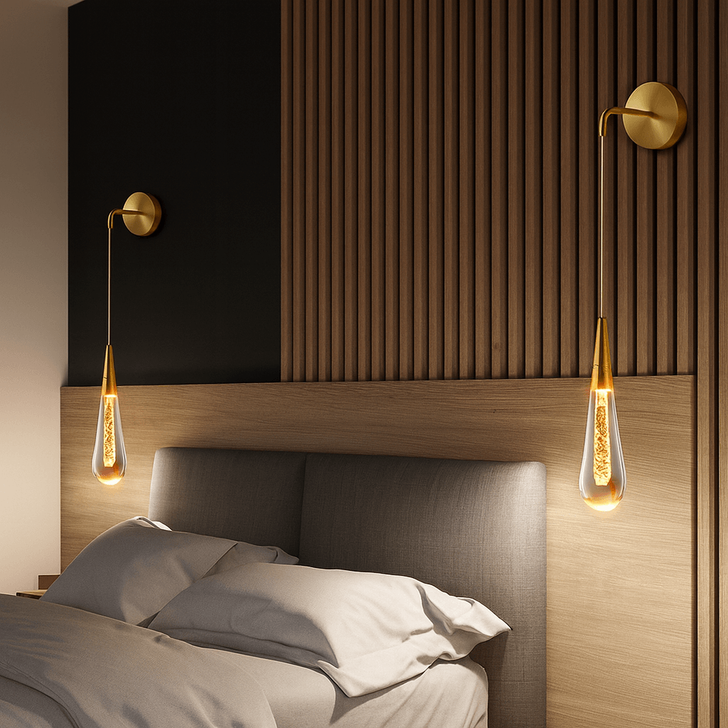 Verthara Modern Crystal Wall Lamp - LED Wall Sconce for Bedroom and Living Room, Plug-in Design with Pull Switch and Warm White Light