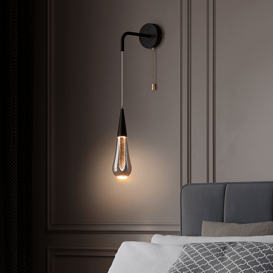 Verthara Modern Crystal Wall Lamp - LED Wall Sconce for Bedroom and Living Room, Plug-in Design with Pull Switch and Warm White Light