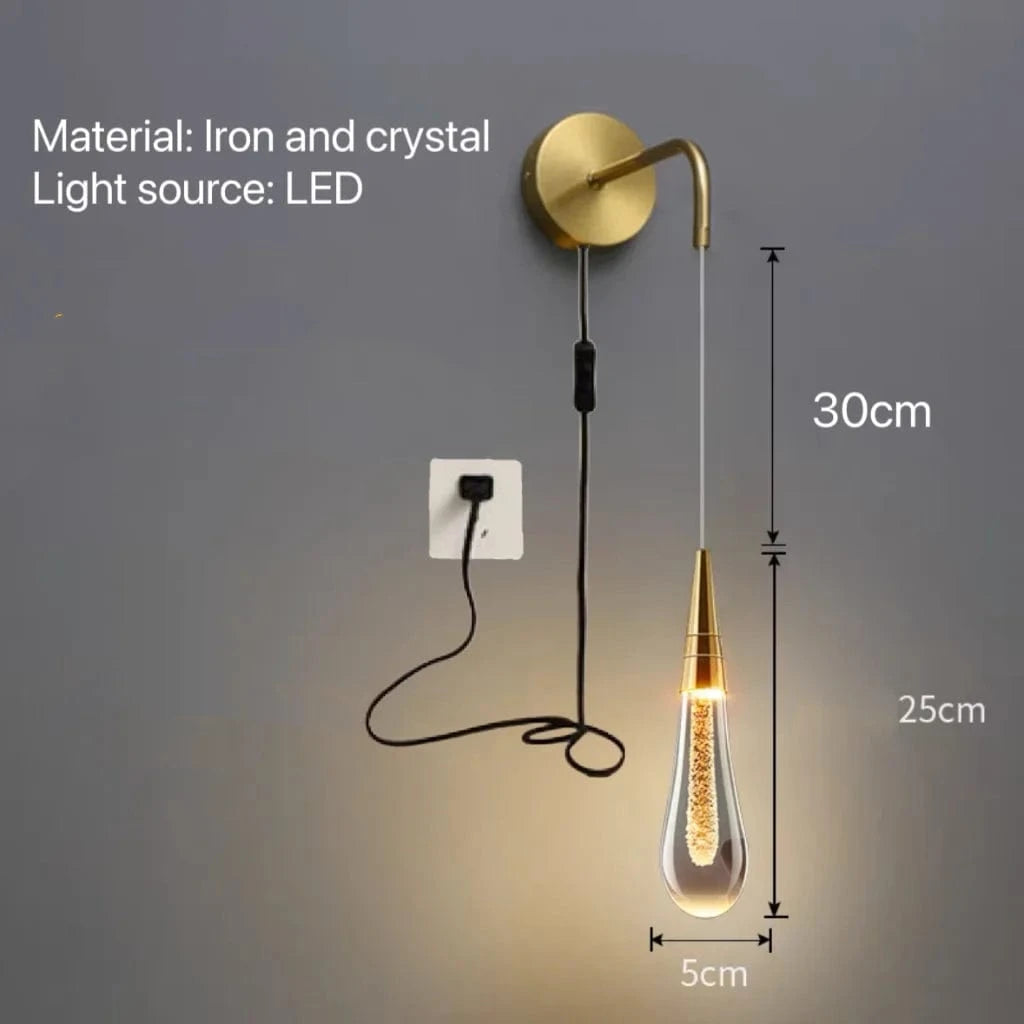 Verthara Modern Crystal Wall Lamp - LED Wall Sconce for Bedroom and Living Room, Plug-in Design with Pull Switch and Warm White Light Nature White(3500-5500K) / A gold Plug switch