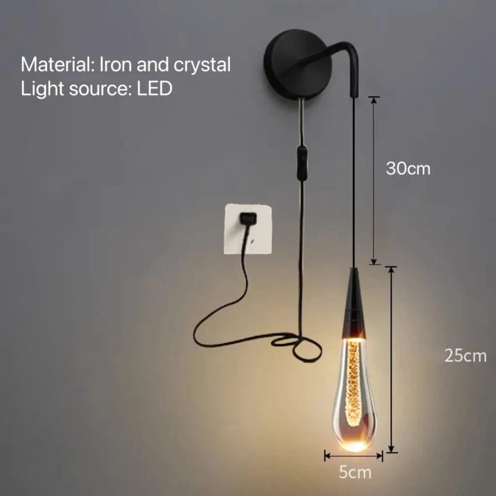 Verthara Modern Crystal Wall Lamp - LED Wall Sconce for Bedroom and Living Room, Plug-in Design with Pull Switch and Warm White Light Nature White(3500-5500K) / A black Plug switch