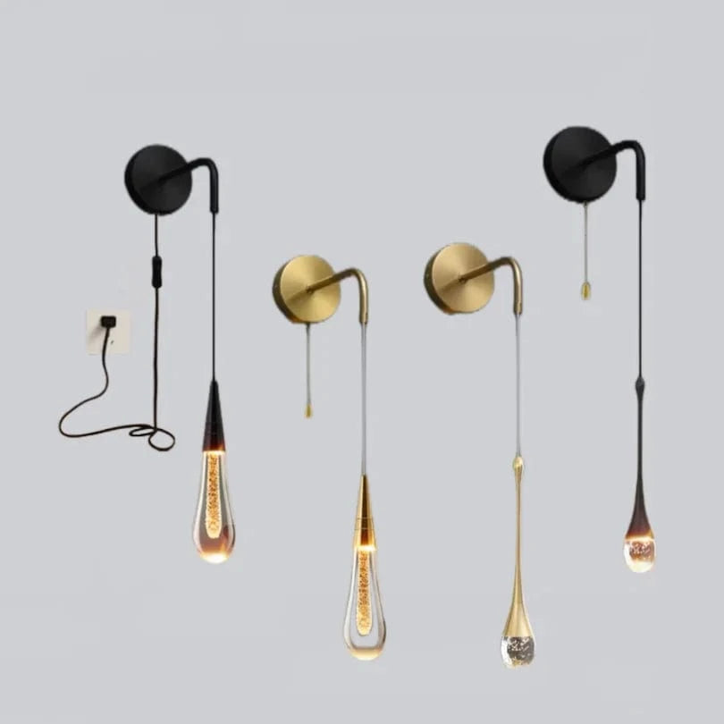 Verthara Modern Crystal Wall Lamp - LED Wall Sconce for Bedroom and Living Room, Plug-in Design with Pull Switch and Warm White Light