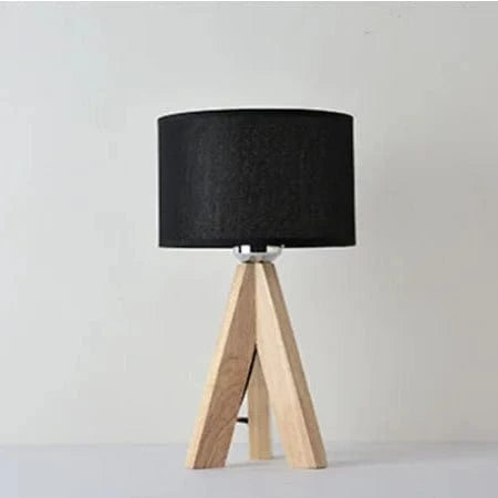Verthara Modern E27 Table Lamp With Fabric Lampshade – Stylish Bedside Lighting - Wooden - Black/White Options - 47cm Height - Ideal For Reading Black lampshade