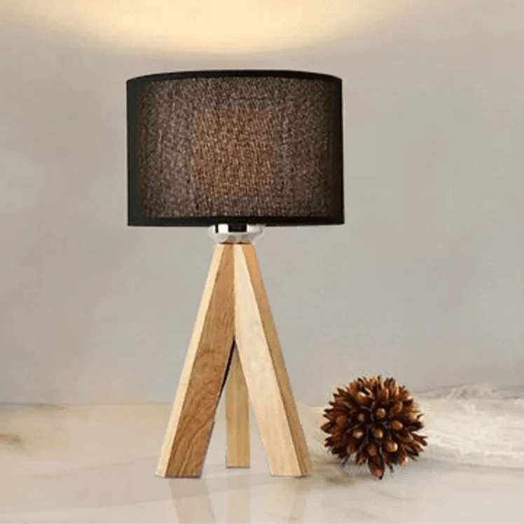 Verthara Modern E27 Table Lamp With Fabric Lampshade – Stylish Bedside Lighting - Wooden - Black/White Options - 47cm Height - Ideal For Reading