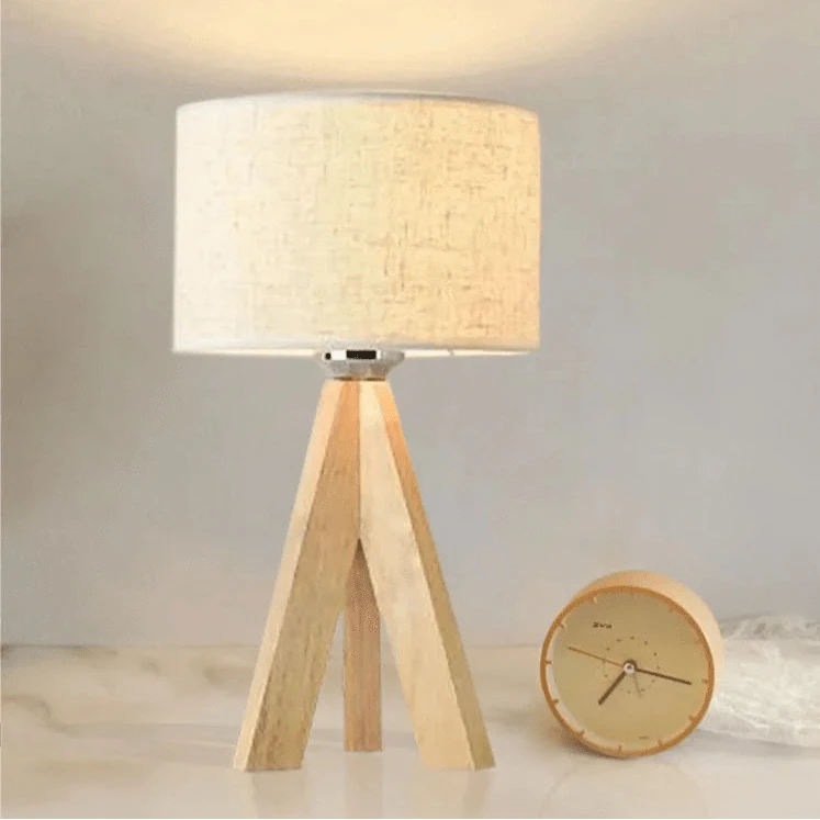 Verthara Modern E27 Table Lamp With Fabric Lampshade – Stylish Bedside Lighting - Wooden - Black/White Options - 47cm Height - Ideal For Reading