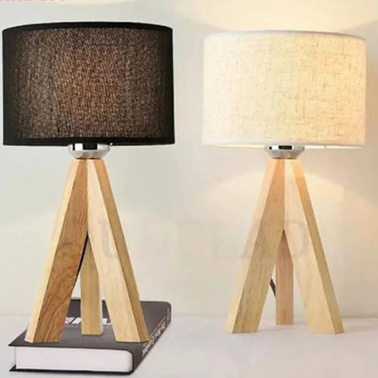 Verthara Modern E27 Table Lamp With Fabric Lampshade – Stylish Bedside Lighting - Wooden - Black/White Options - 47cm Height - Ideal For Reading