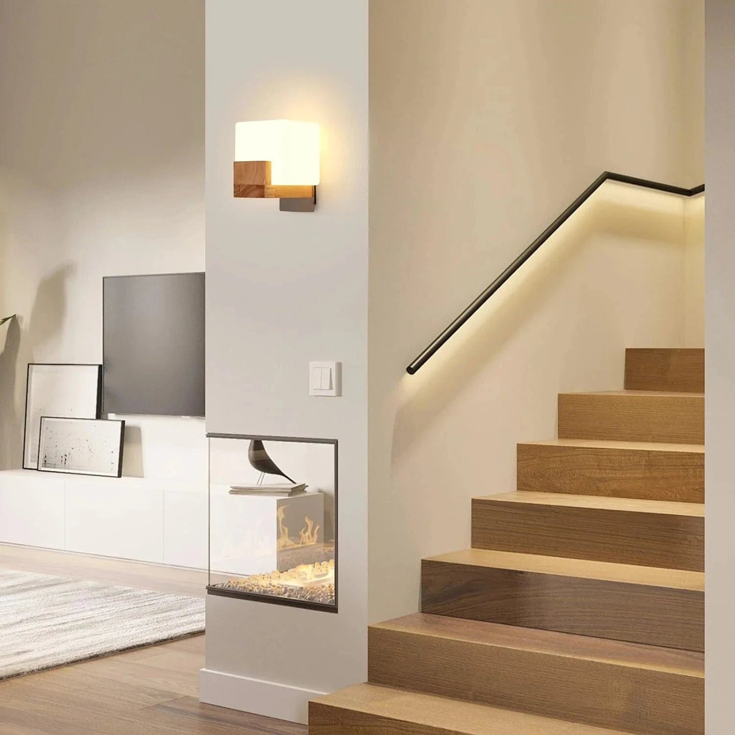 Verthara Modern G9 LED Wall Light - Surface Mounted - Dimmable - Adjustable Colour Temperature - Wooden and Glass Design - Indoor Use Default