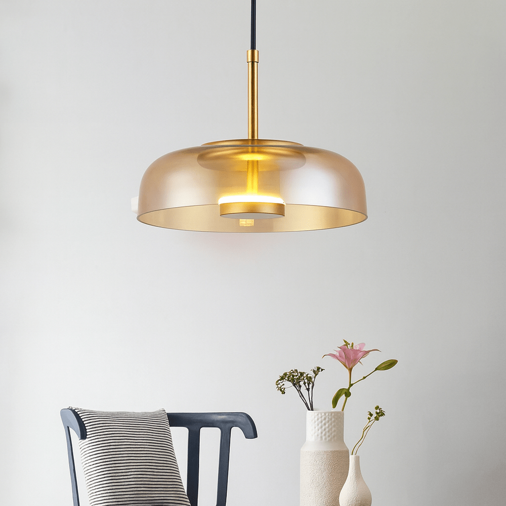 Verthara Modern Glass Pendant Light for Kitchen and Home – LED Hanging Light in Gray and Brown Finish