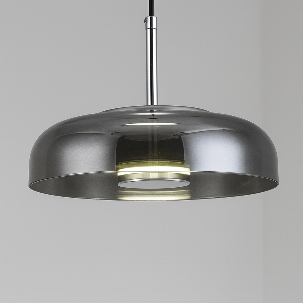 Verthara Modern Glass Pendant Light for Kitchen and Home – LED Hanging Light in Gray and Brown Finish Smoky gray / Warm Light