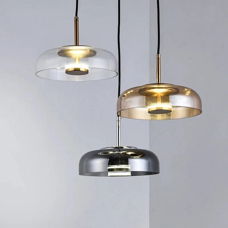 Verthara Modern Glass Pendant Light for Kitchen and Home – LED Hanging Light in Gray and Brown Finish