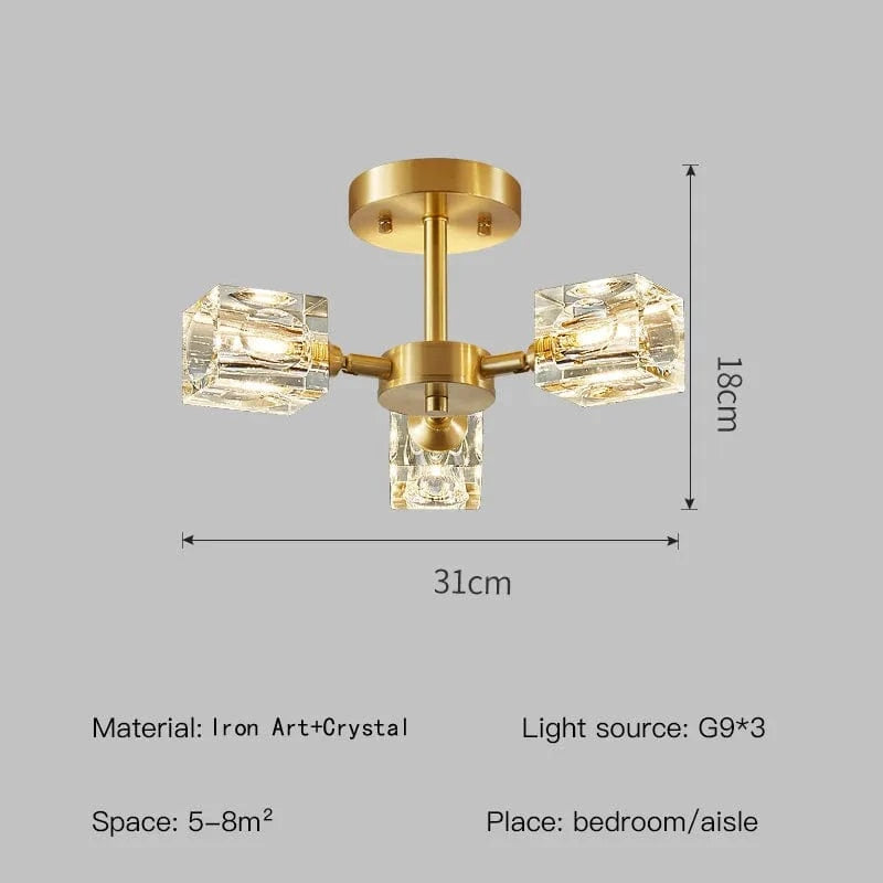 Verthara Modern Gold Crystal Chandelier – G9 Base Semi Flush Mount Ceiling Light for Living Room, Dining Room, Kitchen