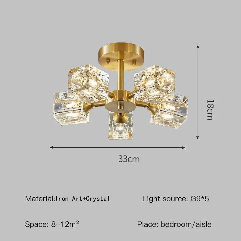 Verthara Modern Gold Crystal Chandelier – G9 Base Semi Flush Mount Ceiling Light for Living Room, Dining Room, Kitchen