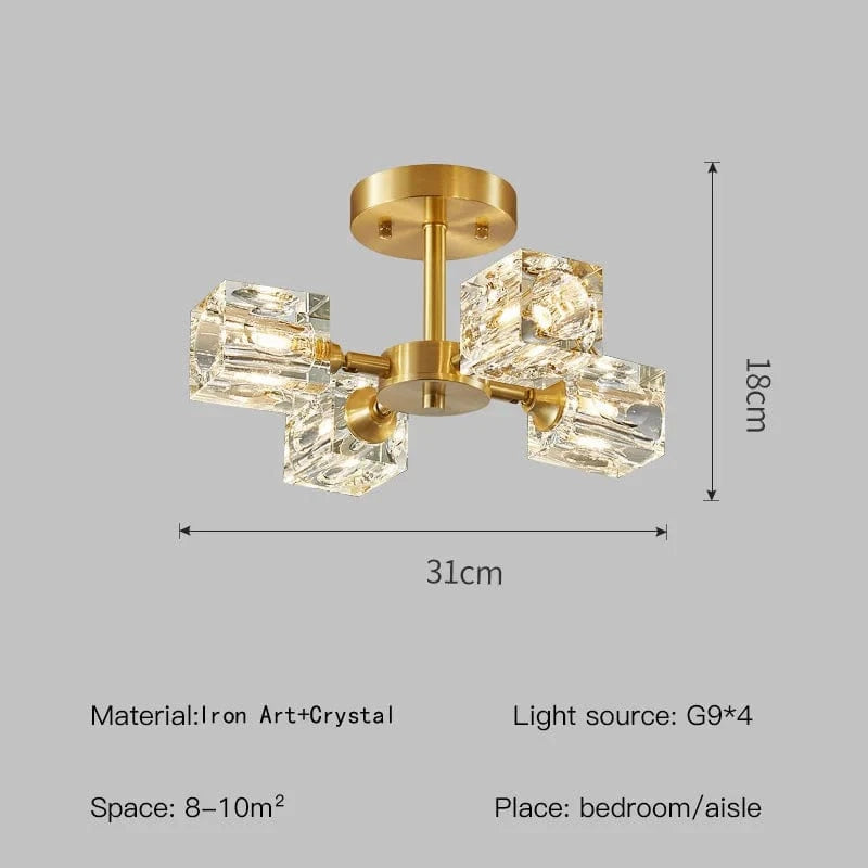 Verthara Modern Gold Crystal Chandelier – G9 Base Semi Flush Mount Ceiling Light for Living Room, Dining Room, Kitchen