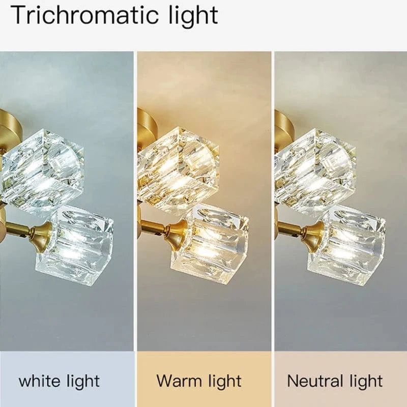 Verthara Modern Gold Crystal Chandelier – G9 Base Semi Flush Mount Ceiling Light for Living Room, Dining Room, Kitchen