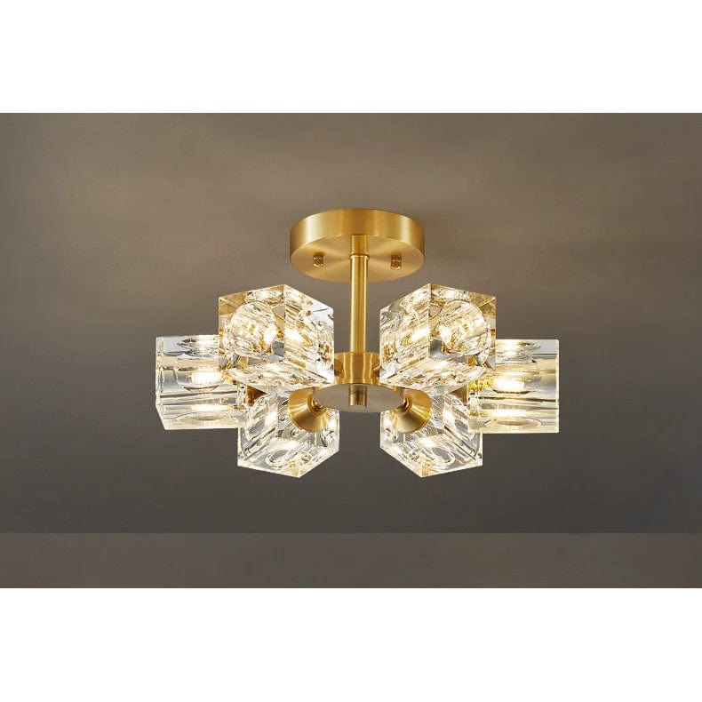 Verthara Modern Gold Crystal Chandelier – G9 Base Semi Flush Mount Ceiling Light for Living Room, Dining Room, Kitchen 6 heads / Cold White