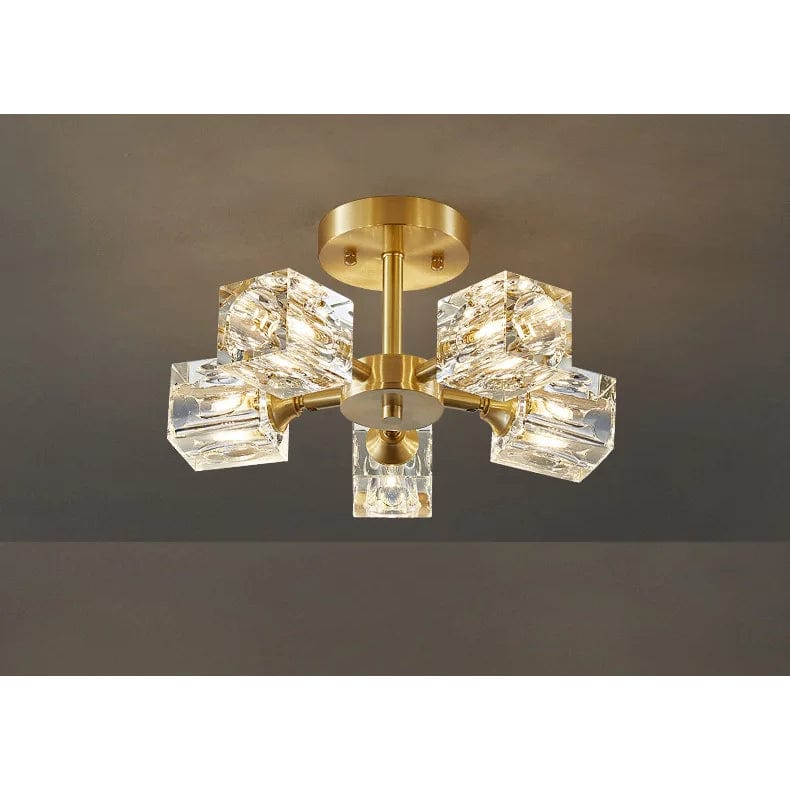 Verthara Modern Gold Crystal Chandelier – G9 Base Semi Flush Mount Ceiling Light for Living Room, Dining Room, Kitchen 5 heads / Cold White