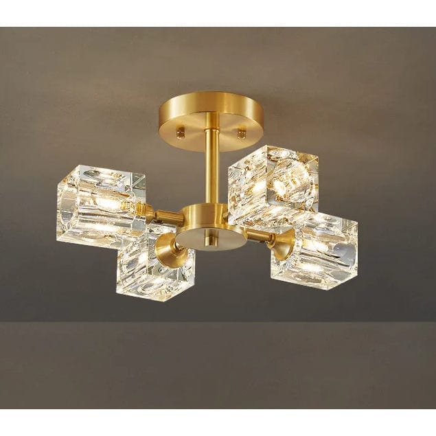 Verthara Modern Gold Crystal Chandelier – G9 Base Semi Flush Mount Ceiling Light for Living Room, Dining Room, Kitchen 4 heads / Cold White