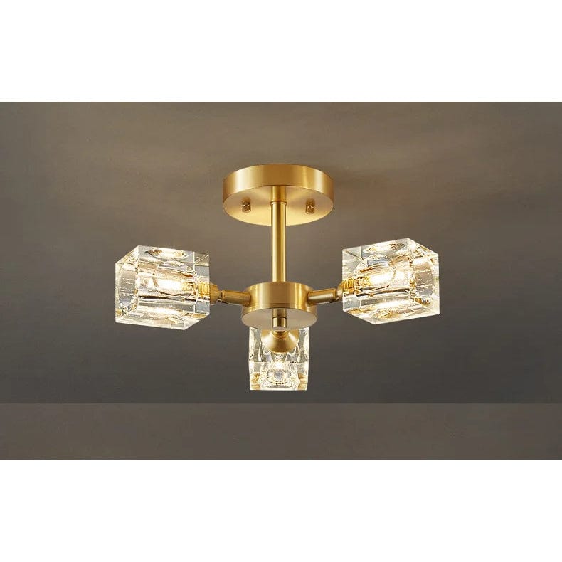 Verthara Modern Gold Crystal Chandelier – G9 Base Semi Flush Mount Ceiling Light for Living Room, Dining Room, Kitchen 3 heads / Cold White